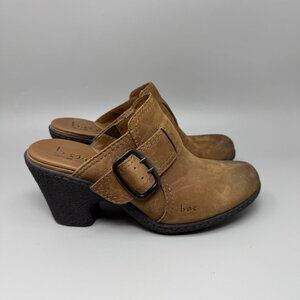Boc Born Concept Brown Leather Mules Size 9 Slip On Clog Shoes Heels